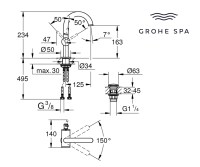 MEDIDAS MONOMANDO LAVABO ATRIO GROHE SPA